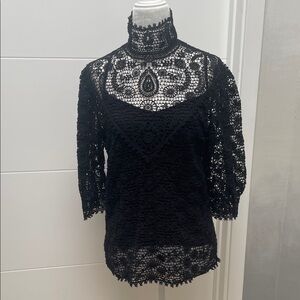 Black Crocheted High-Neck Women's Top